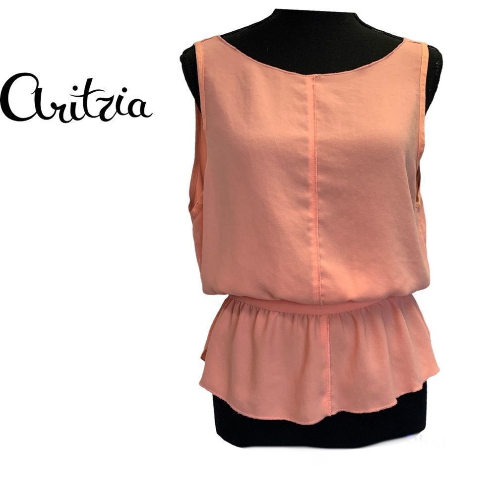 Aritzia Wilfred peach pink sleeveless peplum blouse Sz M